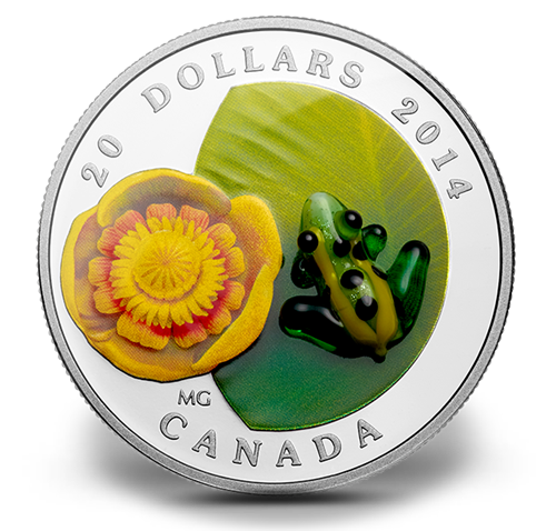 2014 $20 Fine Silver Coin - Water-lily and Venetian Glass Leopard Frog