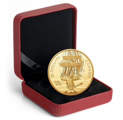 2 oz. Pure Silver Gold-Plated Coin - Captain Cook and the HMS Resolution - No Outer Sleeve