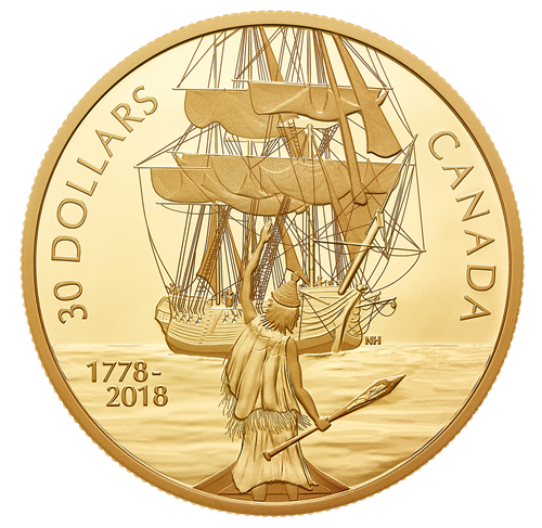 2 oz. Pure Silver Gold-Plated Coin - Captain Cook and the HMS Resolution - No Outer Sleeve - cscoinsnbanknotes