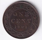 Canada 1901 1c One Large Cent Copper Coin Queen Victoria VF+ Very Fine+ #1