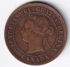 Canada 1886 1c One Large Cent Copper Coin Queen Victoria F Fine Obv #1 #1