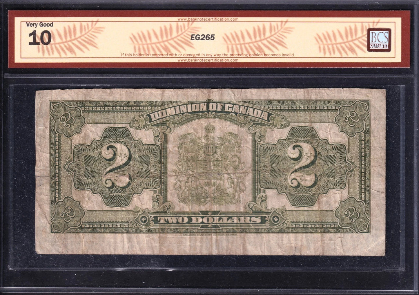 Dominion Of Canada 1923 $2 Two Dollar Banknote BCS Graded VG10 Black Seal Group1 - cscoinsnbanknotes