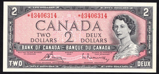Canada 1954 $2 Two Dollar Replacement Banknote Bouey - Rasminsky *A/G BC-38cA UNC - cscoinsnbanknotes