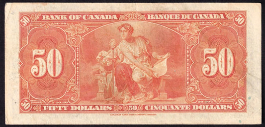 Canada 1937 $50 Fifty Dollar Banknote Gordon - Towers BC-26b EF Extra Fine Prefix B/H - cscoinsnbanknotes