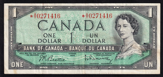 Canada 1954 $1 One Dollar Replacement Banknote Beattie - Rasminsky *A/Y BC-37bA  VF-EF - cscoinsnbanknotes