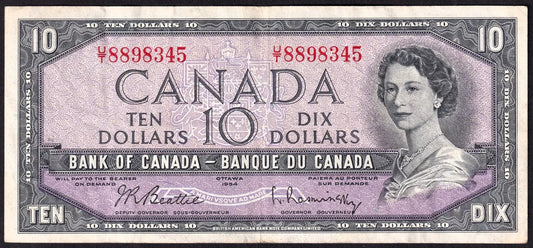 Canada 1954 $10 Ten Dollar Banknote Beattie - Rasminsky BC-40b VF-XF - cscoinsnbanknotes