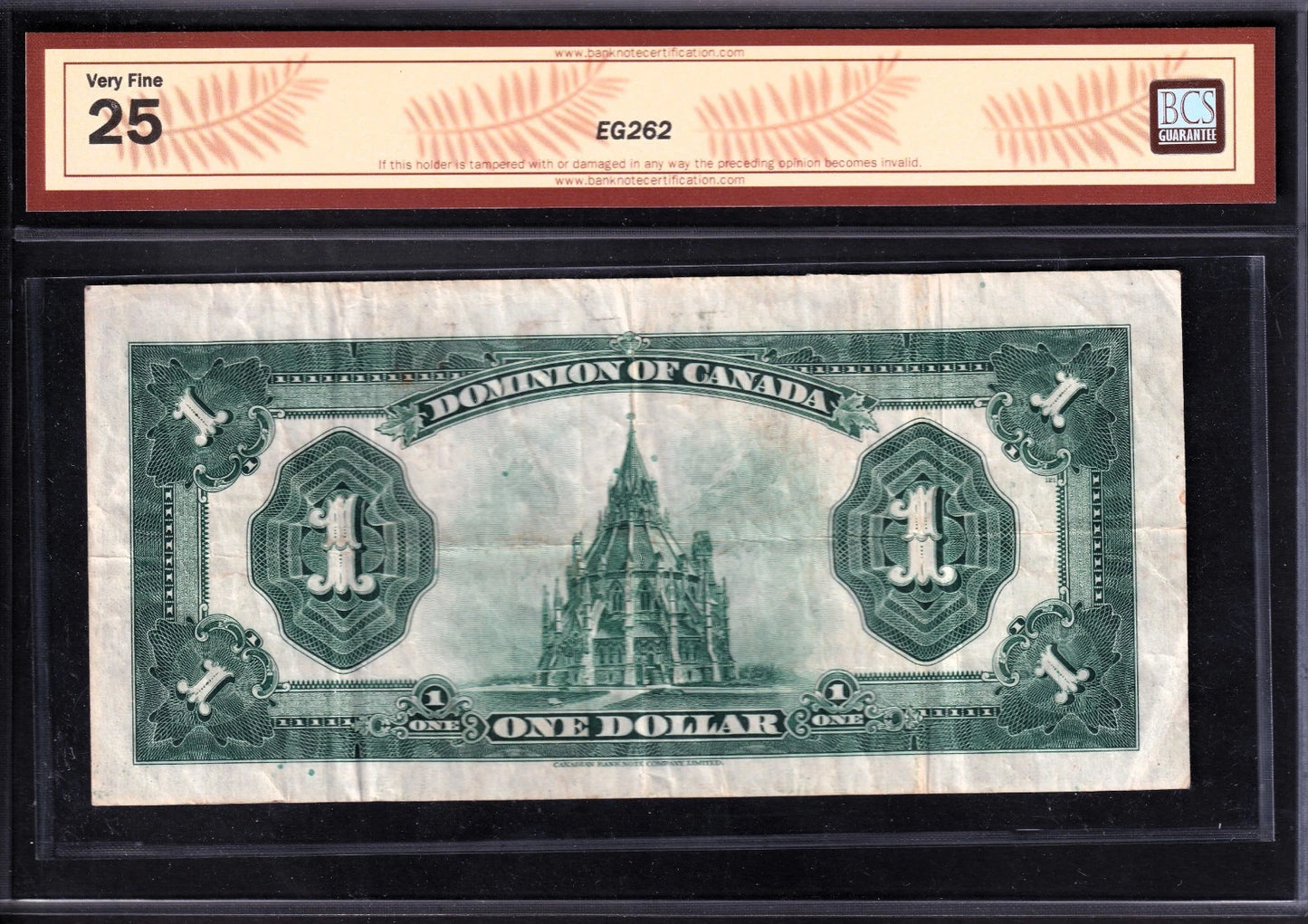 Dominion Of Canada 1923 $1 One Dollar Banknote BCS Graded VF25 Black Seal Group3 - cscoinsnbanknotes