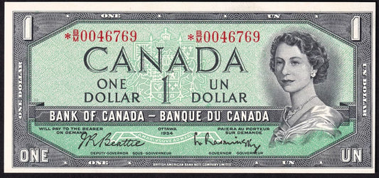 Canada 1954 $1 One Dollar Replacement Banknote Beattie - Rasminsky *B/M BC-37bA-i UNC - cscoinsnbanknotes
