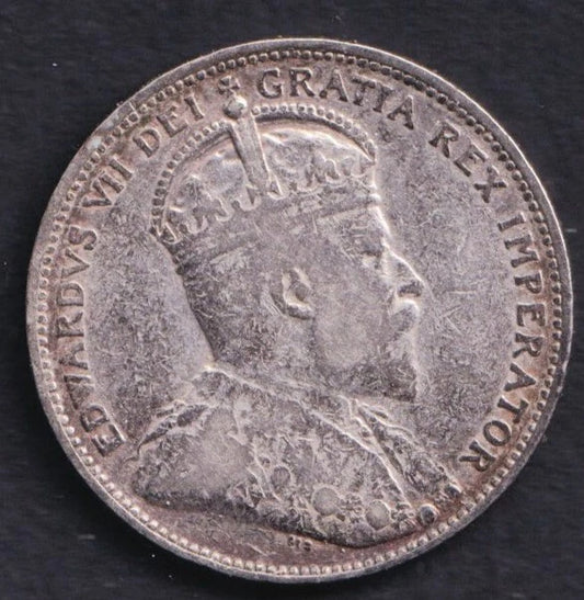 1909 Canada Silver Quarter 25 Twenty Five Cent Piece King Edward Key Date VF