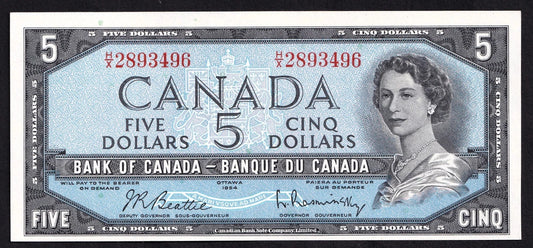 Canada 1954 $5 Five Dollar Banknote Beattie - Rasminsky BC-39b - cscoinsnbanknotes