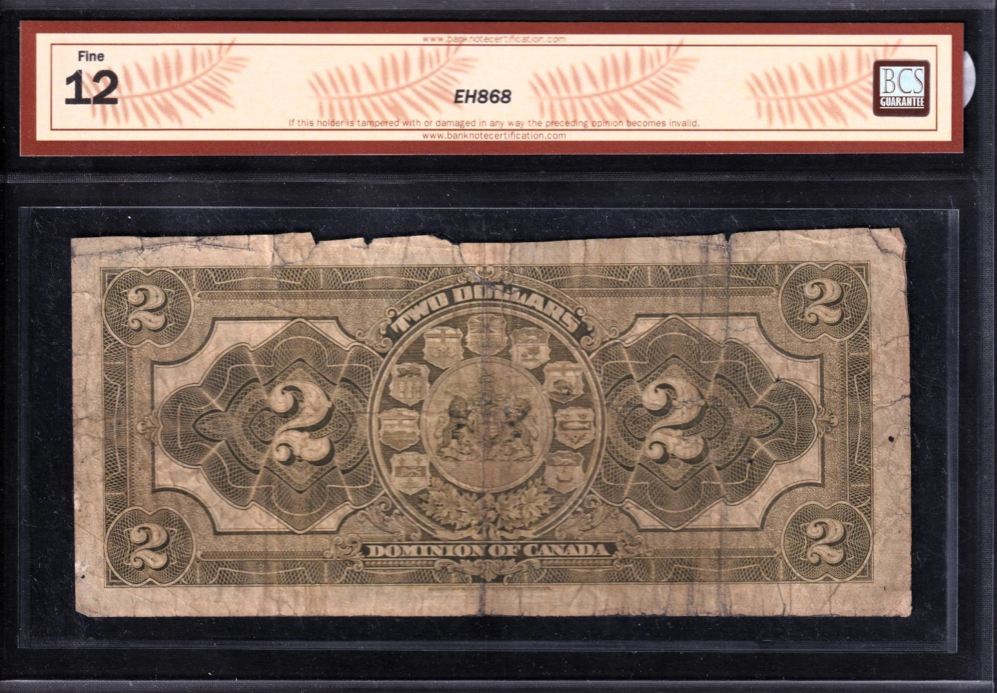 Dominion Of Canada 1914 $2 Two Dollar Banknote BCS Graded F12 Seal Only Series S - cscoinsnbanknotes