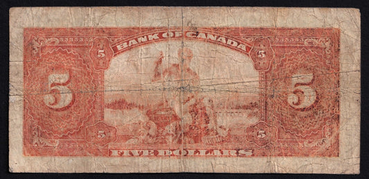 Canada 1935 $5 Five Dollar Banknote Osborne - Towers VG