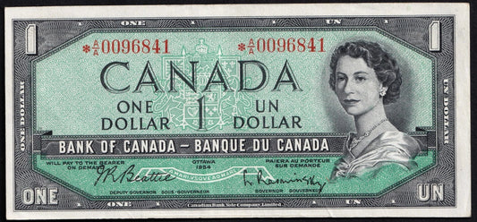 Canada 1954 $1 One Dollar Replacement Banknote Beattie - Rasminsky *A/A BC-37bA AU - cscoinsnbanknotes