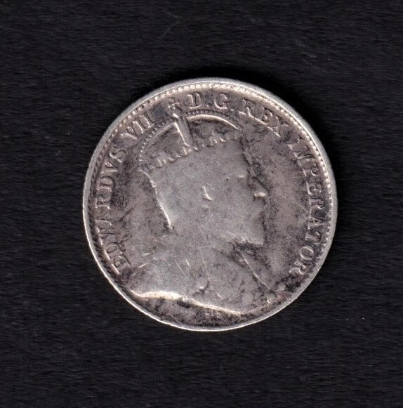Canada 1902H 5c Five Cent Silver Coin King Edward VII F Fine .925