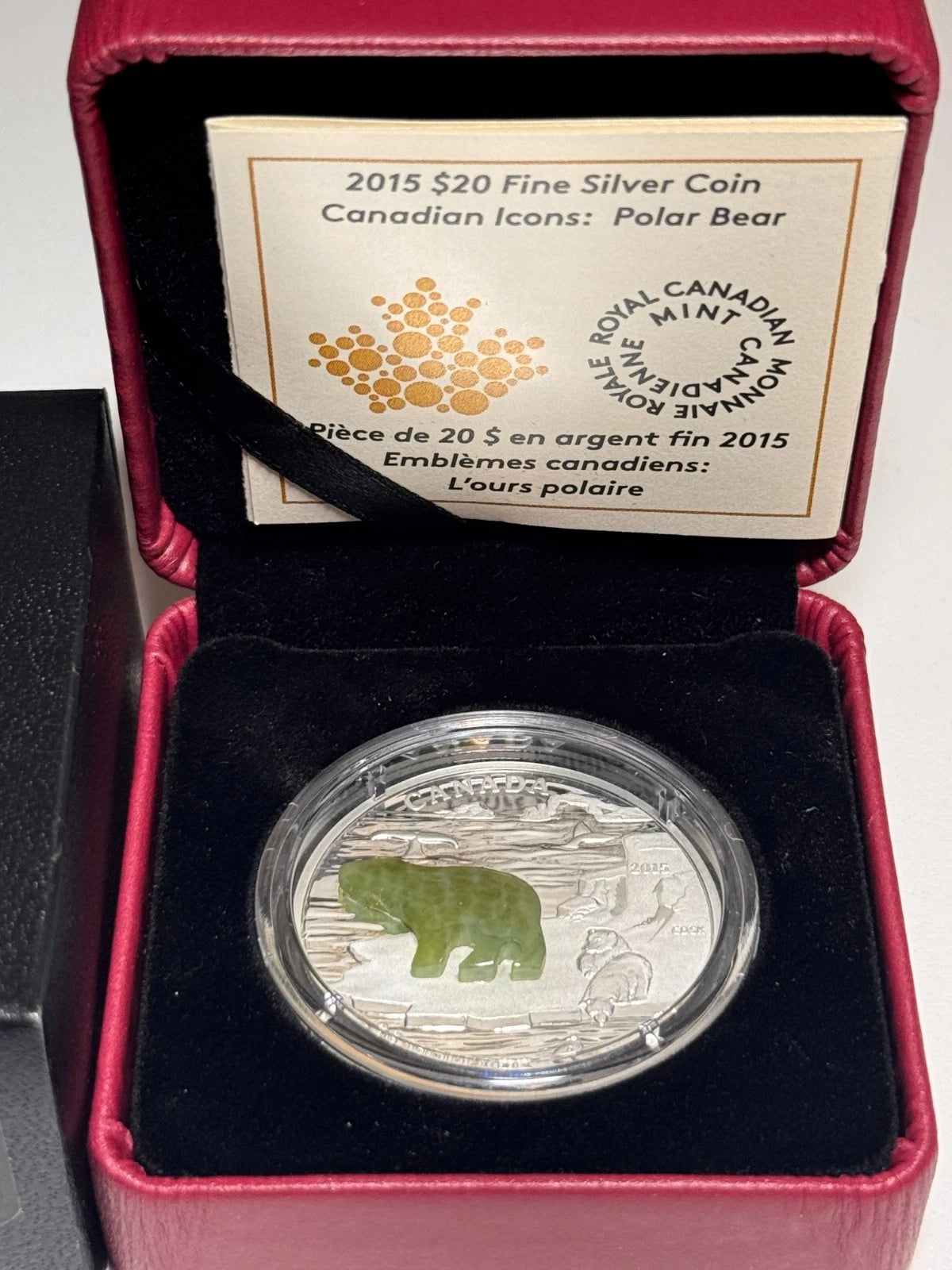 Canada $20 2015 Silver 1oz Proof 'Canadian Icons Polar Bear with Jade