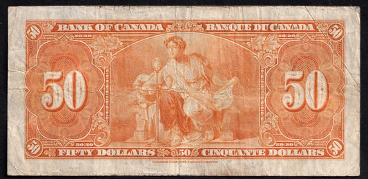 Canada 1937 $50 Fifty Dollar Banknote Gordon - Towers BC-26b F Fine - cscoinsnbanknotes