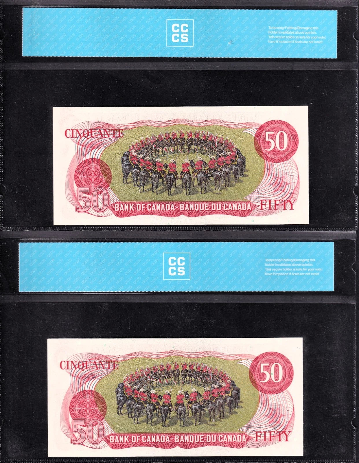 Canada 1975 $50 Fifty Dollar Two Consecutive Banknotes Lawson-Bouey CCCS Graded UNC64 - cscoinsnbanknotes