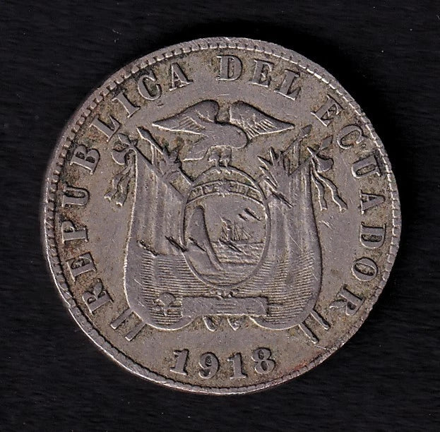 Ecuador 1918 10c Ten Centavos Copper-Nickel Coin US Minted Philadelphia - cscoinsnbanknotes
