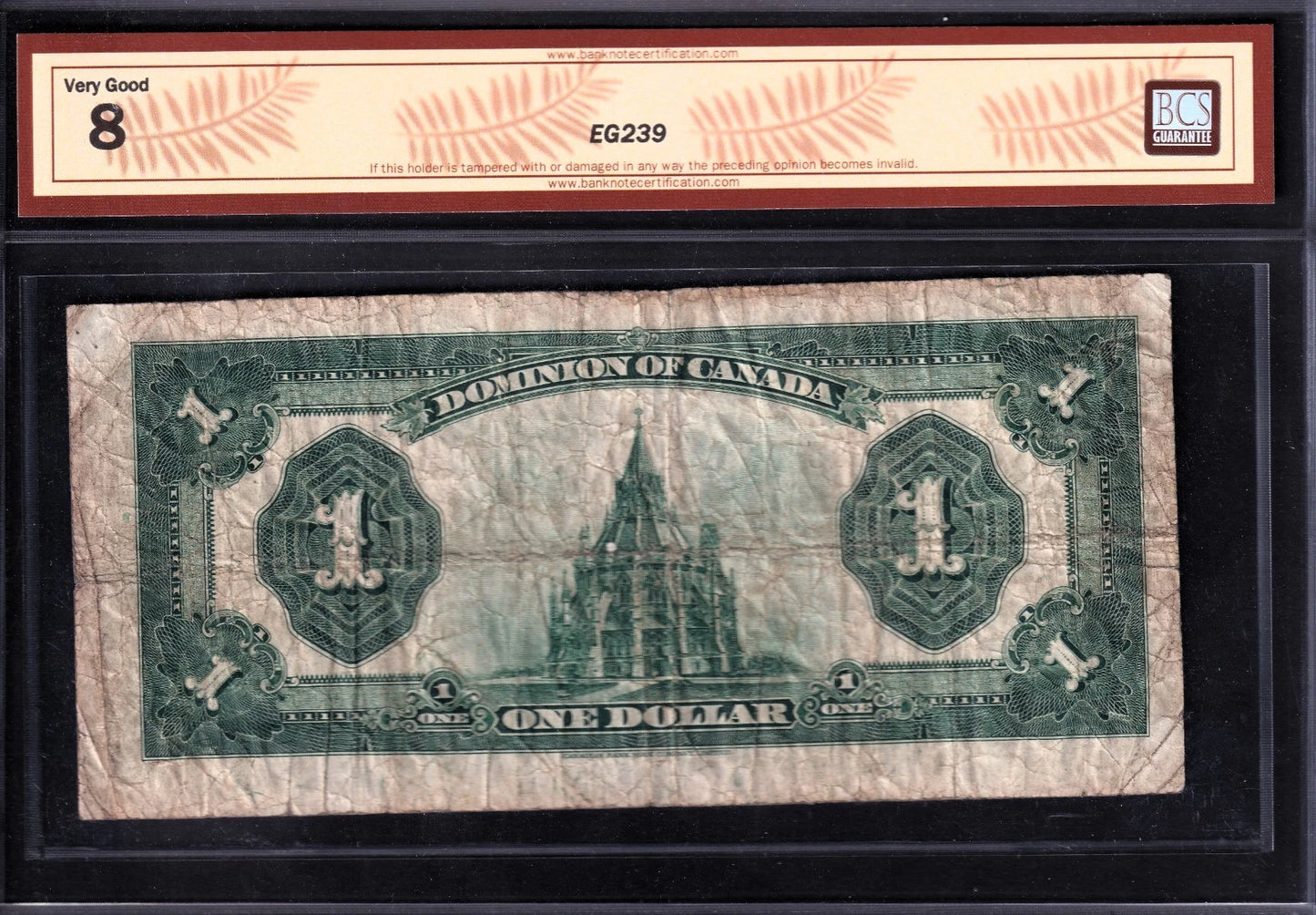 Dominion Of Canada 1923 $1 One Dollar Banknote BCS Graded VG 8 Red Seal Group 1 - cscoinsnbanknotes