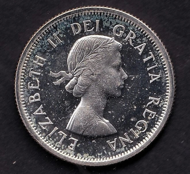 Canada 1959 25c Twenty Five Cent Silver Coin Queen Elizabeth II Proof Like .800