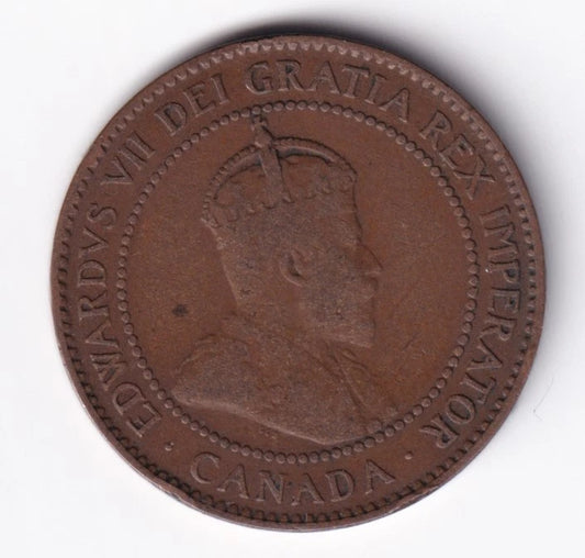 Canada 1907 1c One Large Cent Copper Coin King Edward VII - cscoinsnbanknotes