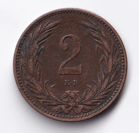 Hungary 1898 2 Filler Bronze Coin King Francis Joseph I - cscoinsnbanknotes