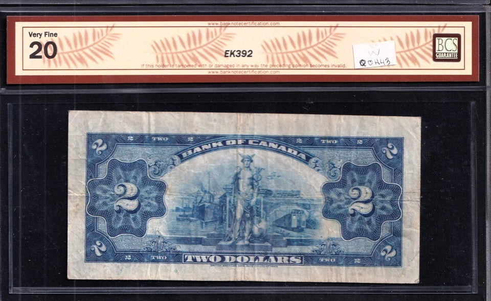 1935 Bank of Canada $2 - Canada’s First Banknote Series A BCS VF-20 - cscoinsnbanknotes
