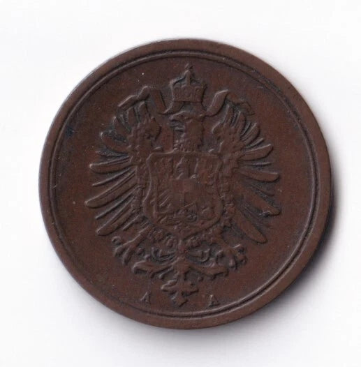 Germany 1875A 1p One Pfennig Copper Coin Emperor Wilhelm I Berlin Mint Mark - cscoinsnbanknotes