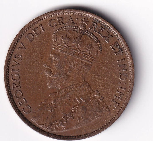 Canada 1913 1 Cent One Large Cent Coin King George V Almost Uncirculated - cscoinsnbanknotes