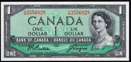 Canada 1954 $1 One Dollar Banknote Beattie - Rasminsky H/M UNC Low Print Note BC-37a-i - cscoinsnbanknotes