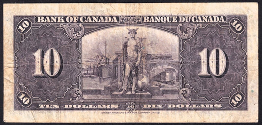 Canada 1937 $10 Ten Dollar Banknote Gordon - Towers BC-24b F+ Fine Plus - cscoinsnbanknotes