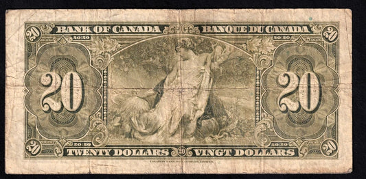 Canada 1937 $20 Twenty Dollar Banknote Gordon - Towers BC-25b VG - F Very Good - Fine - cscoinsnbanknotes