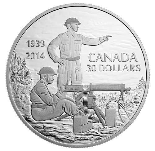 2 oz. Fine Silver Coin - Canadian Machine Gunner in Training - 75th Anniversary of the Declaration - cscoinsnbanknotes