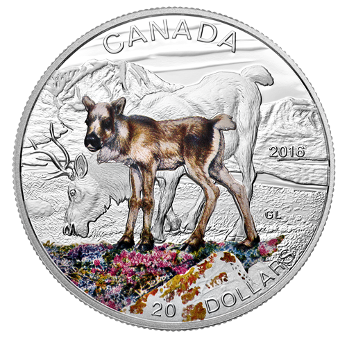 1 oz. Pure Silver Coloured Coin - Baby Animals: Caribou $20 - cscoinsnbanknotes