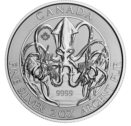 2020 Royal Canadian Mint 2oz .9999 Silver Kraken $10 Round