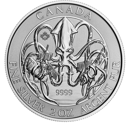 2020 Royal Canadian Mint 2oz .9999 Silver Kraken $10 Round