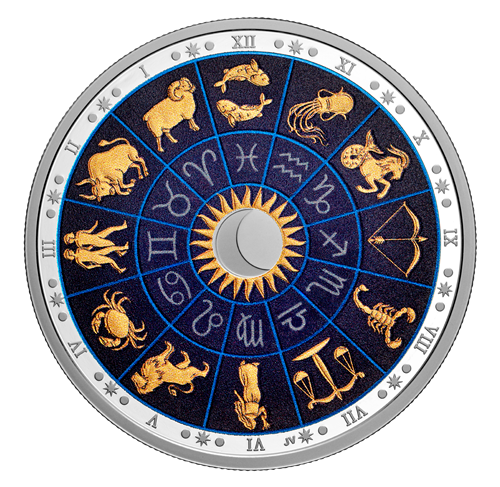 2 oz. Pure Silver Glow-in-the-Dark Coin – Signs of the Zodiac - cscoinsnbanknotes