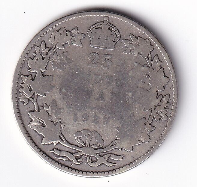 Canada 1927 25 Twenty Five Cent Silver Coin King George V .800 Silver Key Date