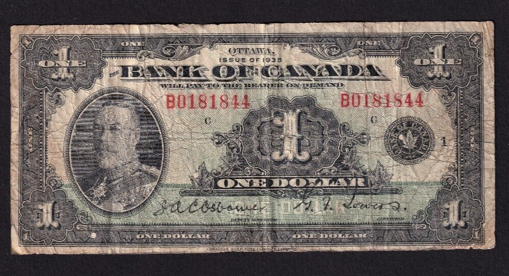 1935 Bank of Canada $1 - Series B - Canada’s First Banknote Series B-0181844