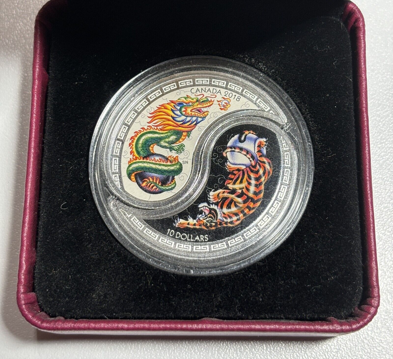 2018 $10 Fine Silver Coins Black and White Yin and Yang Tiger and Dragon