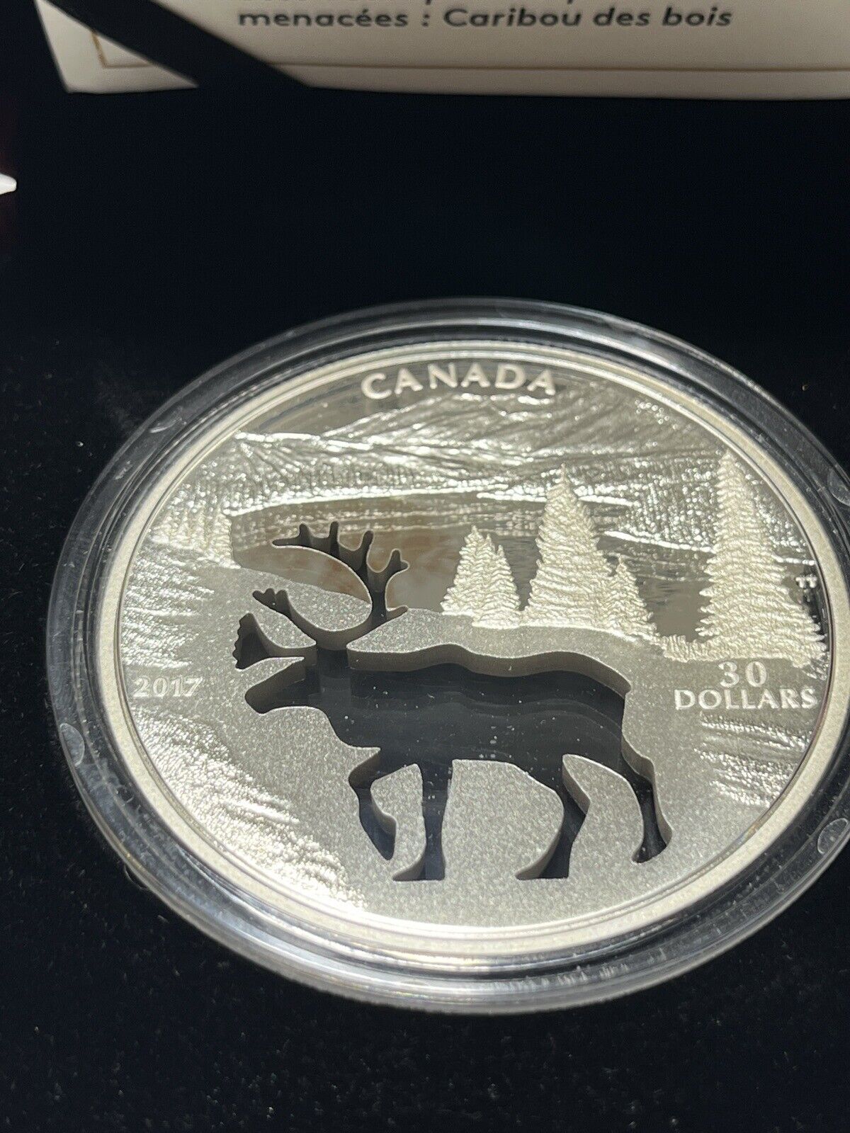 2017 Woodland Caribou-Endangered Animal Cutout' Prf $30 Silver .9999 Fine