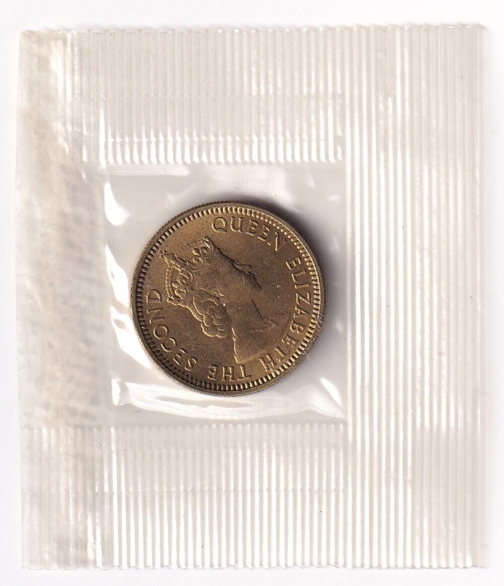 Hong Kong 1960 Five Cent Coin Queen Elizabeth II UNC+ Sealed In Plastic #1