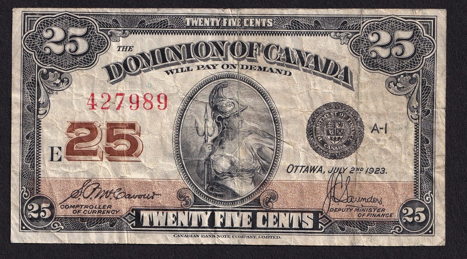 Dominion Of Canada 1923 25 Cent Shinplaster McCavour - Saunders