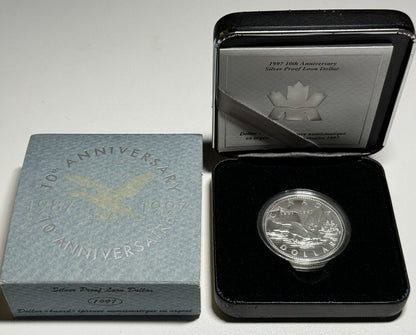 1997 Canada 10th Anniversary Silver Proof $ Dollar With Box + COA