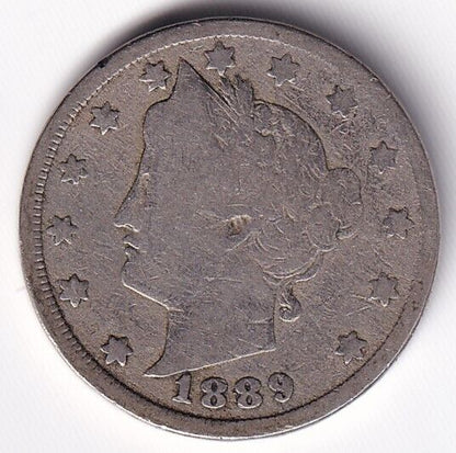 United States USA 1889 Liberty Nickel 5c Five Cent Coin With Cents