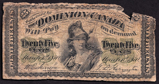 Dominion of Canada 1870 25 Cent Shinplaster B Series Dickinson-Harington