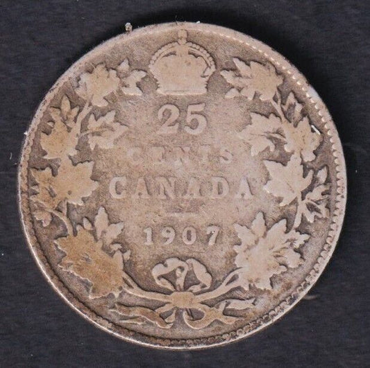 1907 Canada Silver Quarter 25 Twenty Five Cent Piece King Edward Good +