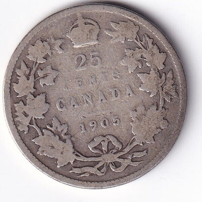 1905 Canada Silver Quarter 25 Twenty Five Cent Piece King Edward Semi Key