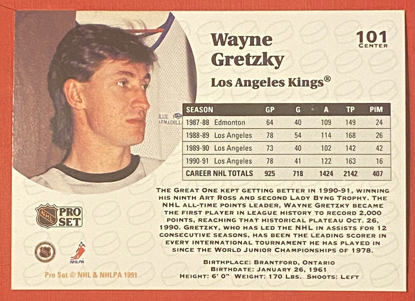 1991-1992 Pro Set Wayne Gretzky #101 NHL Los Angeles Kings