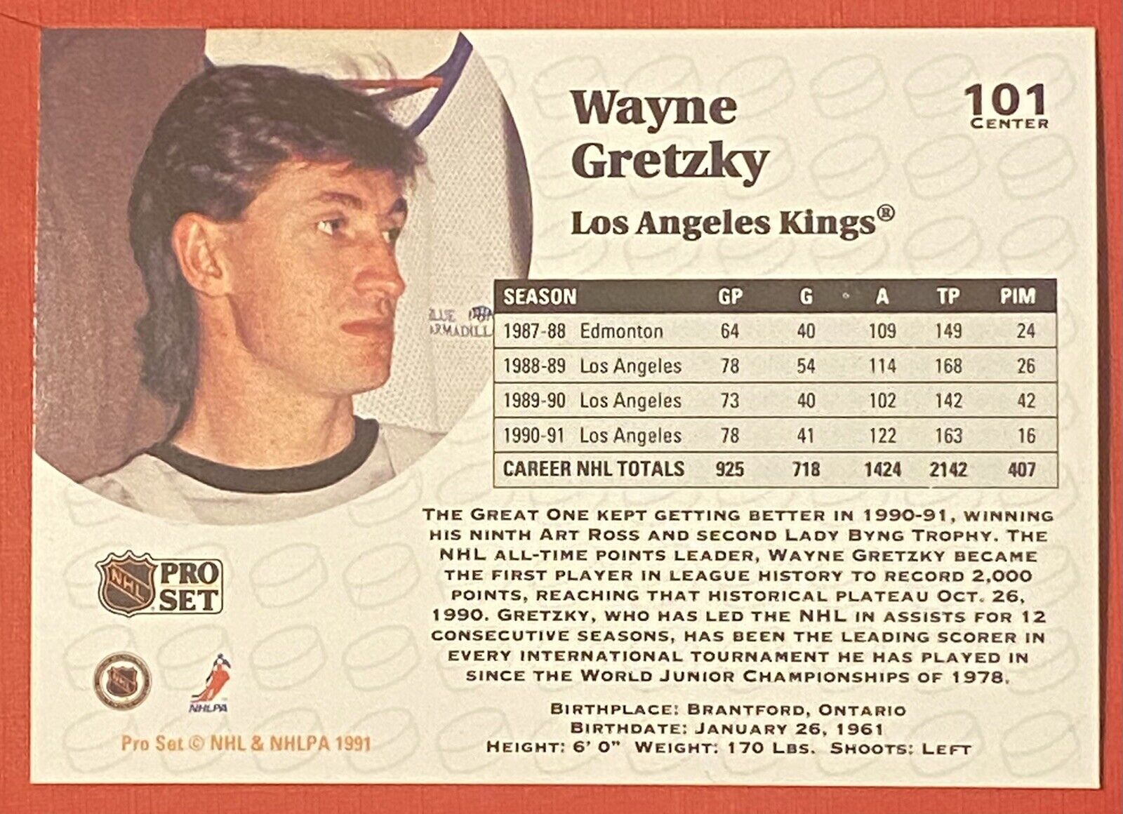 1991-1992 Pro Set Wayne Gretzky #101 NHL Los Angeles Kings